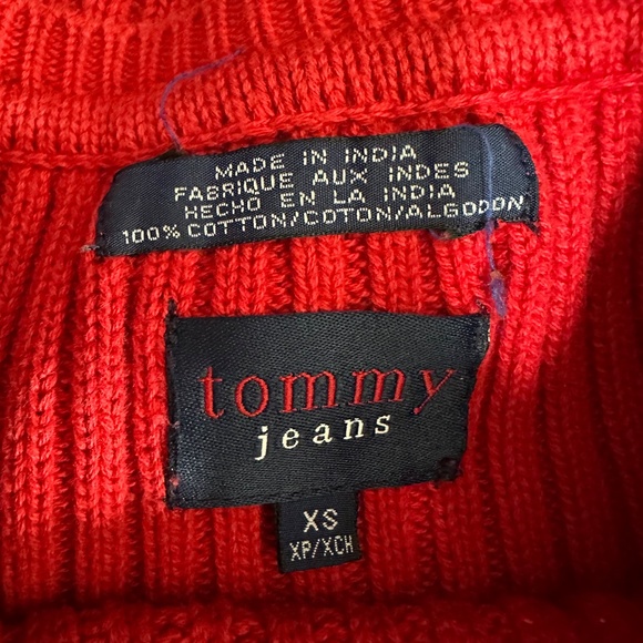 Vintage Tommy Hilfiger Tommy Jeans Red Ribbed Crewneck Fitted Sweater Sz XS - Picture 7 of 7